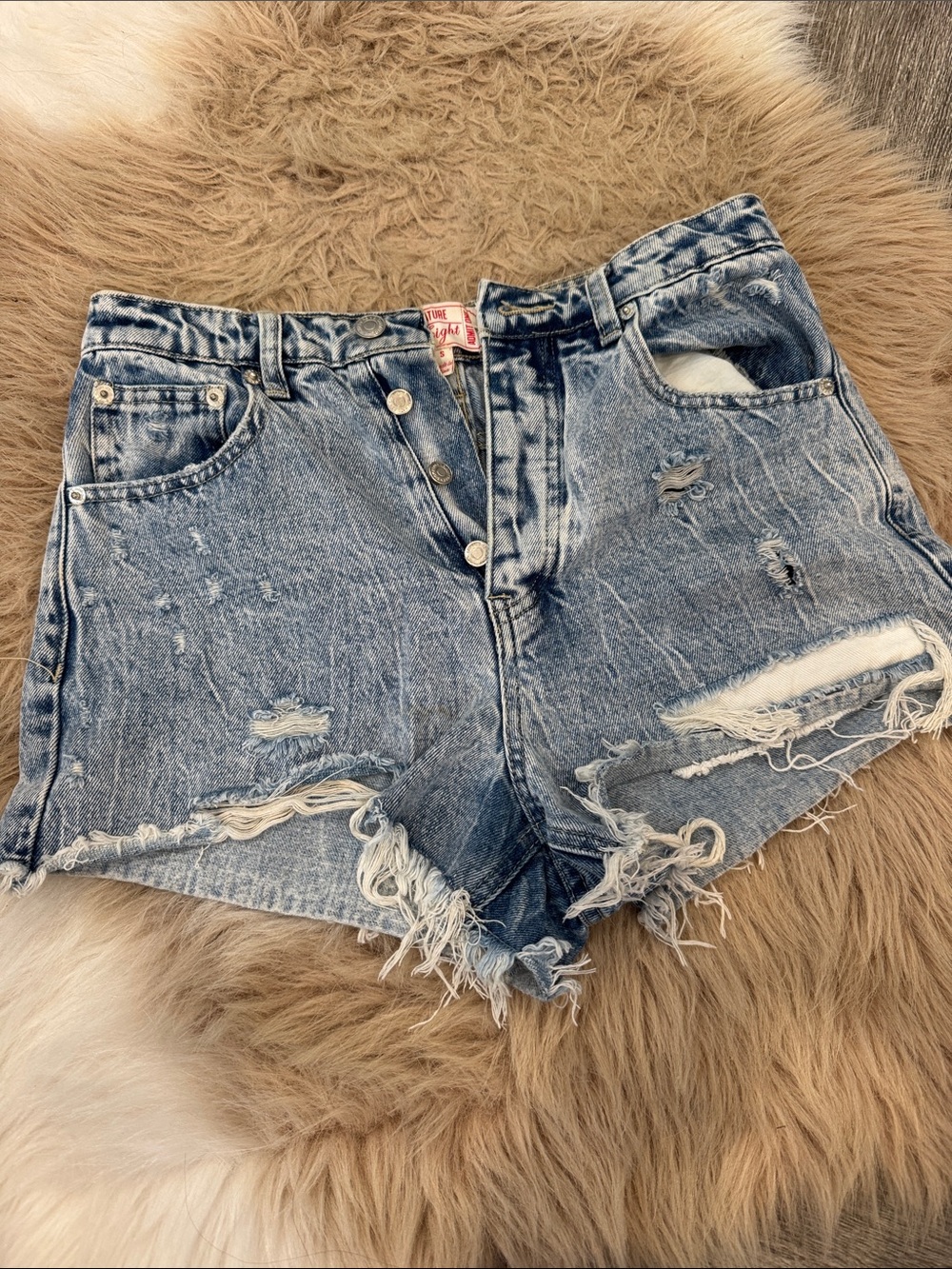 Signature Light Blue Distressed High-Rise Denim Shorts